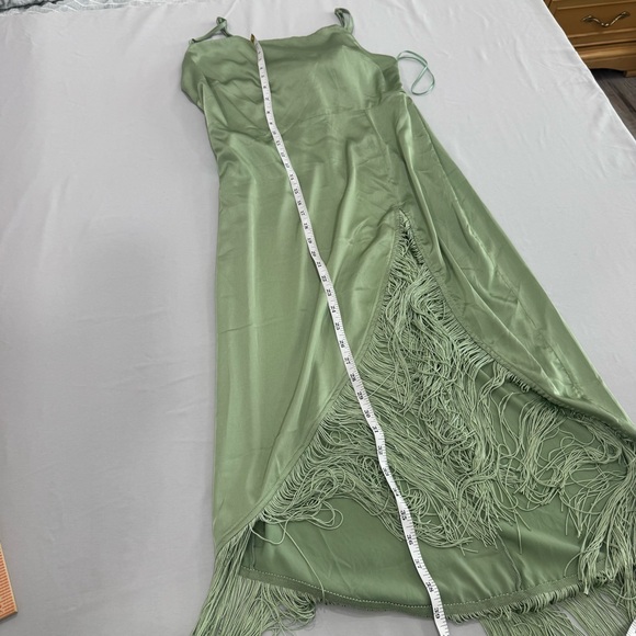 NWT 12th Tribe Monet Sage Fringe Satin Maxi Dress Large - Picture 8 of 8
